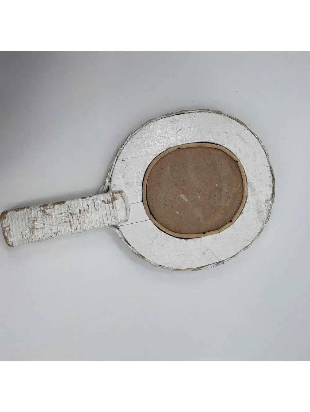 Vintage Wicker White Painted Hand Mirror
